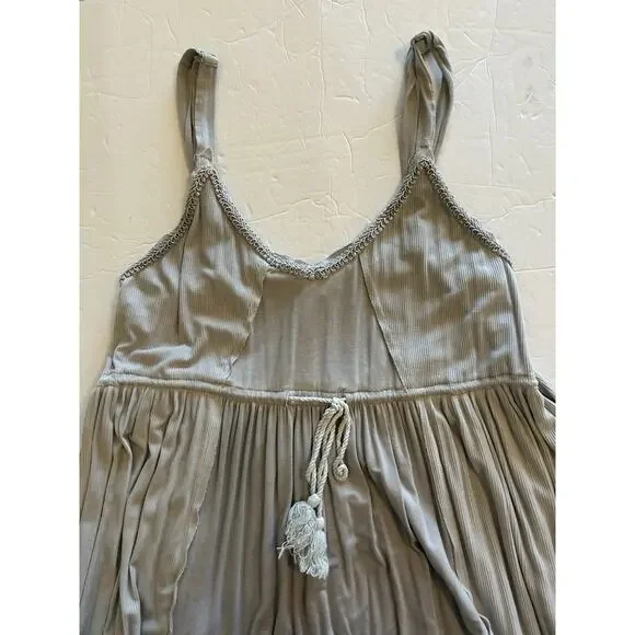 POL Sz Small Stone Maxi‎ Tank Dress Washed Frayed Trim Rayon Knit Flowy Bohemian - Picture 11 of 13